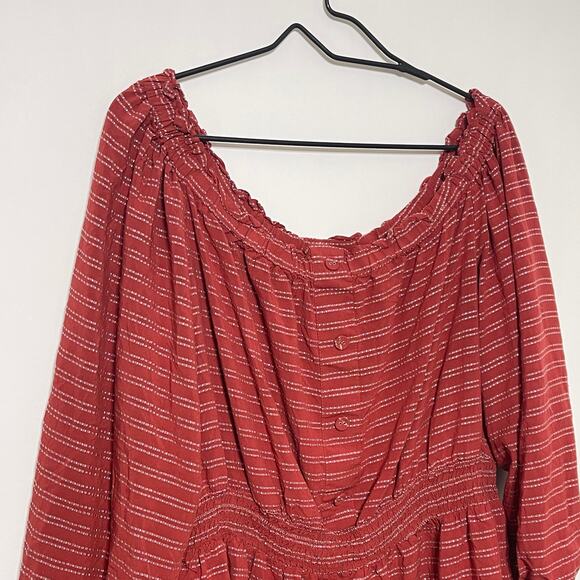 Lane Bryant Blouse Women's 18/20 Striped Peasant Scoop Neck Peplum Top BOHO - Picture 8 of 9